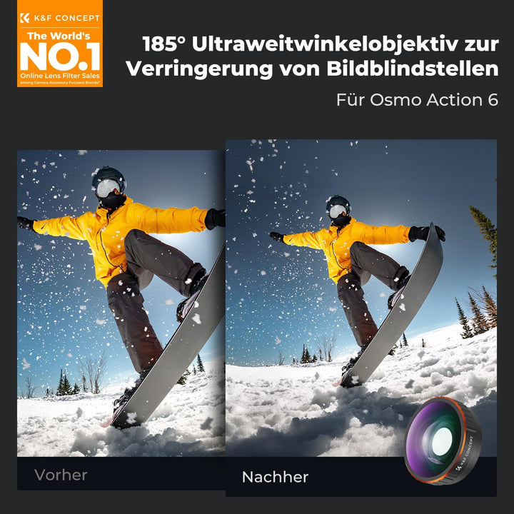K&F CONCEPT Weitwinkelobjektiv für Osmo Action 6, 185° Weitwinkel Linse Filter, Ultraweitwinkelobjek