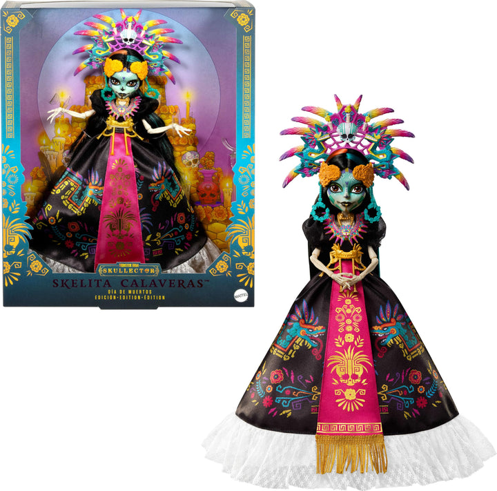 Monster High Puppe, Skelita Calaveras Día de Muertos 2025 Sammelfigur, Robe im Aztekenstil mit bunte