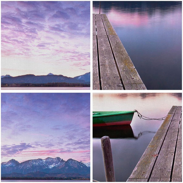 Bilder auf Leinwand See Berge Wasser Leinwandbild mit Rahmen 70x50cm Wandbilder Dekoration Wohnzimme