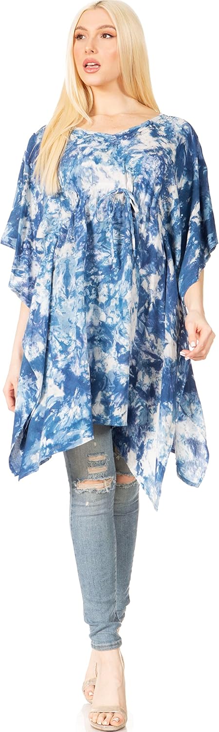 Sakkas Marcy Damen Kaftan Top Tunika Kleid V-Ausschnitt Lose Sommer Boho Swing Coverup Einheitsgröss