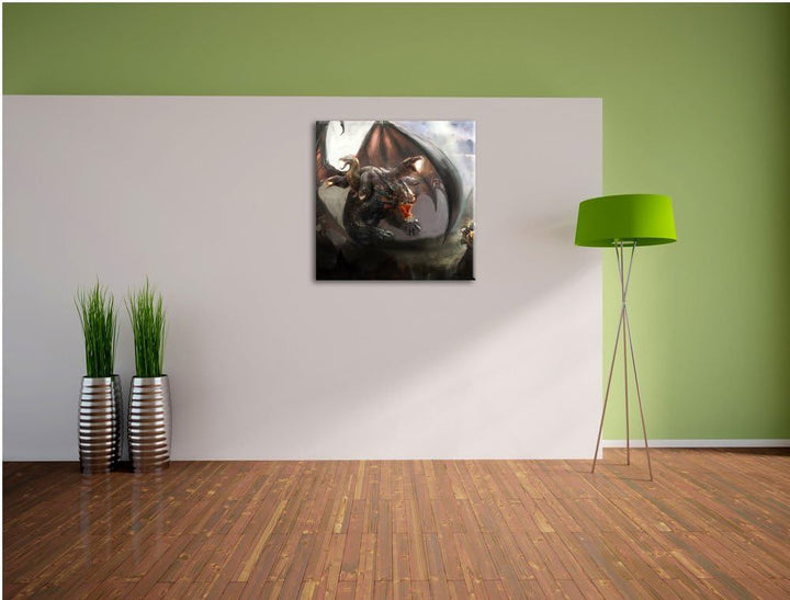 Pixxprint Drachen mit Schlangen als Leinwandbild Quadratisch/Grösse: 70x70 / Wandbild/Kunstdruck/fer