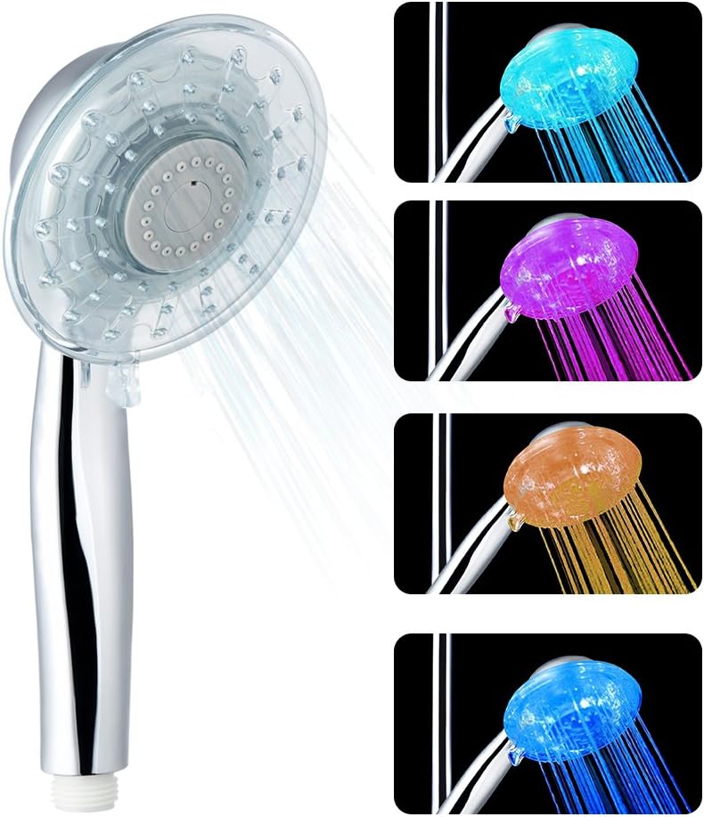 LEDGLE LED Duschkopf mit Farbwechsel LED Handbrause, 7 Farben Licht Automatische, Einstellbare Wasse