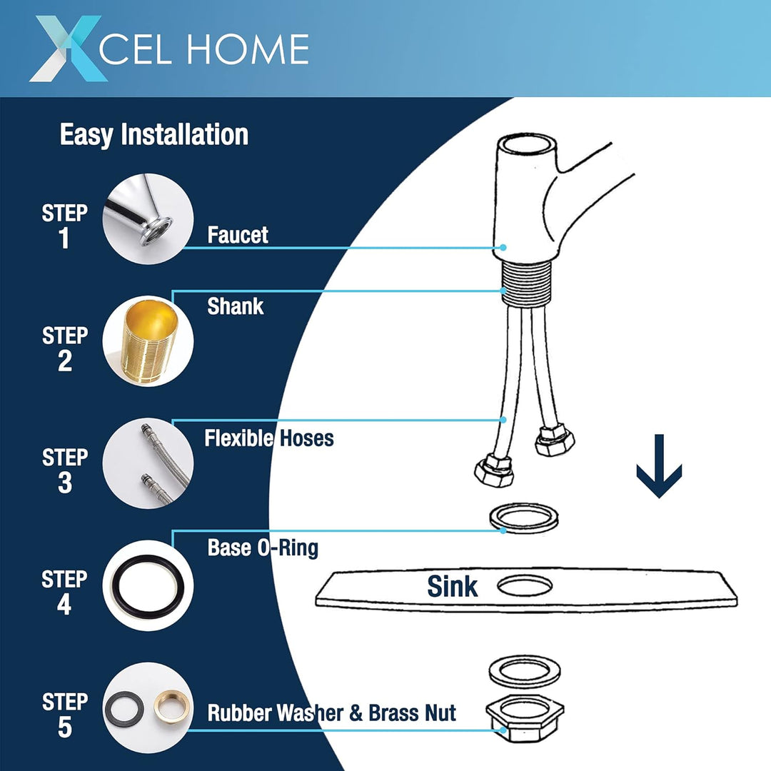 Xcel Home Chrom Küchenarmatur mit Doppelhebel &amp; 360° Schwenkauslauf, 1 Wasserhahn, inklusive Schläuc