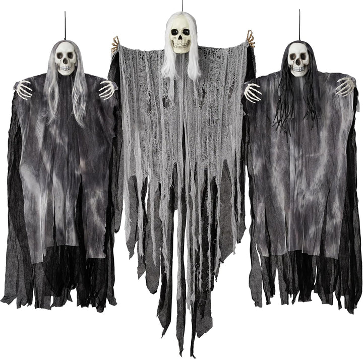 JOYIN 3 Stück Halloween-Sensenmänner zum Aufhängen, Einer 139,7 cm, Zwei 89,9 cm grosse Halloween-Sk
