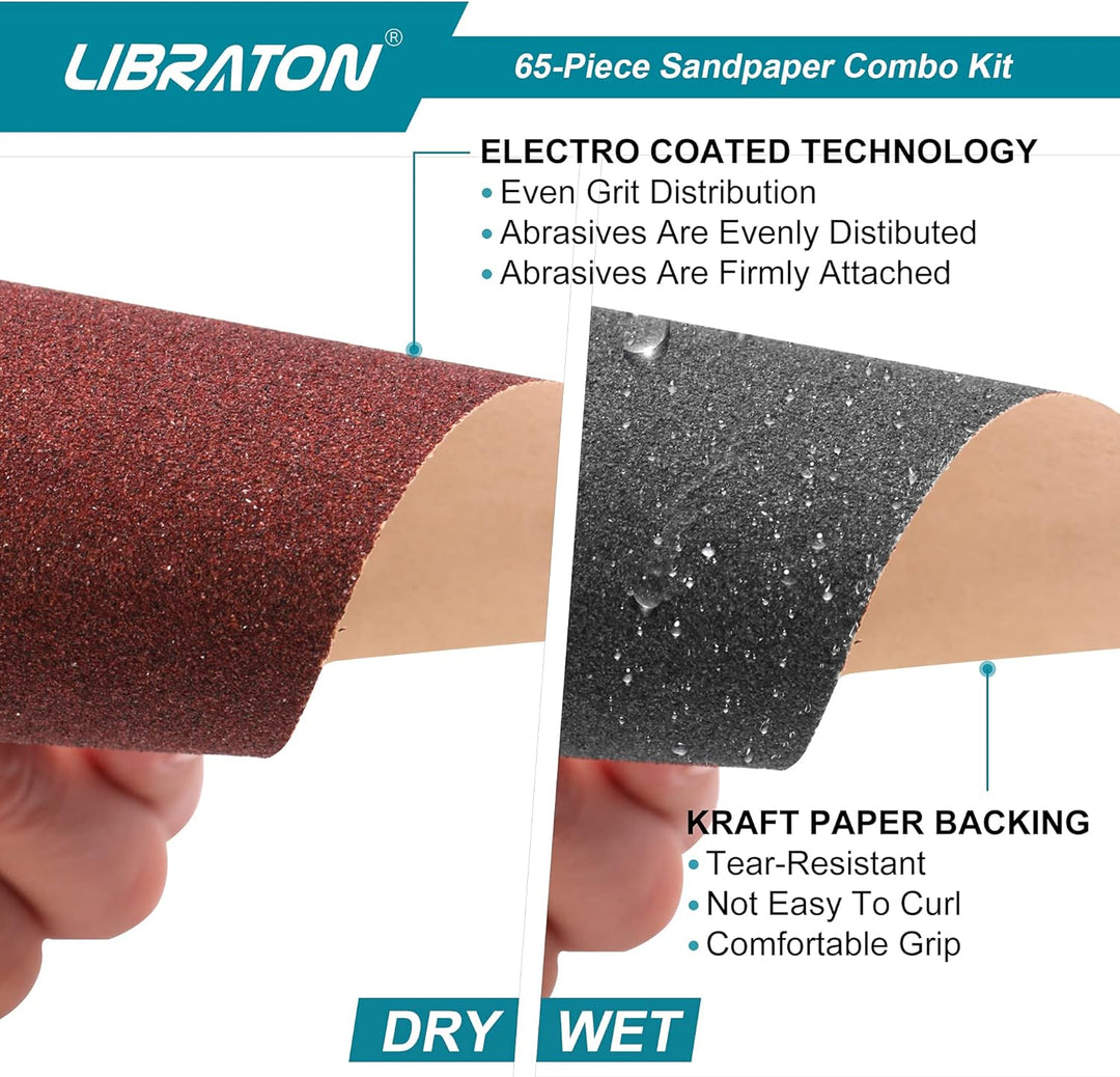 Schleifpapier, Schleifpapier holz, Schleifpapier Set K80 bis K600, Handschleifer, Sandpapier Set 65