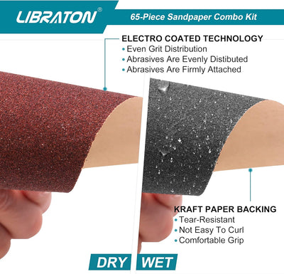 Schleifpapier, Schleifpapier holz, Schleifpapier Set K80 bis K600, Handschleifer, Sandpapier Set 65