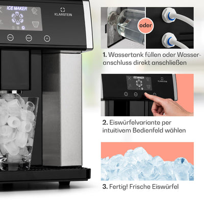 Klarstein Eiszeit Eiswürfelmaschine - Eiswürfelbereiter mit LCD-Display, Crushed Ice Maschine, Eiska