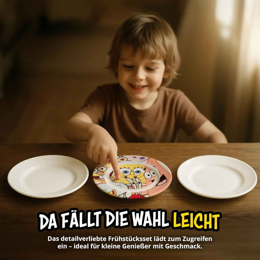 United Labels Spongebob Schwammkopf Frühstücksset Kinder, mit Spongebob, Geschirr Set Porzellan, 3-t