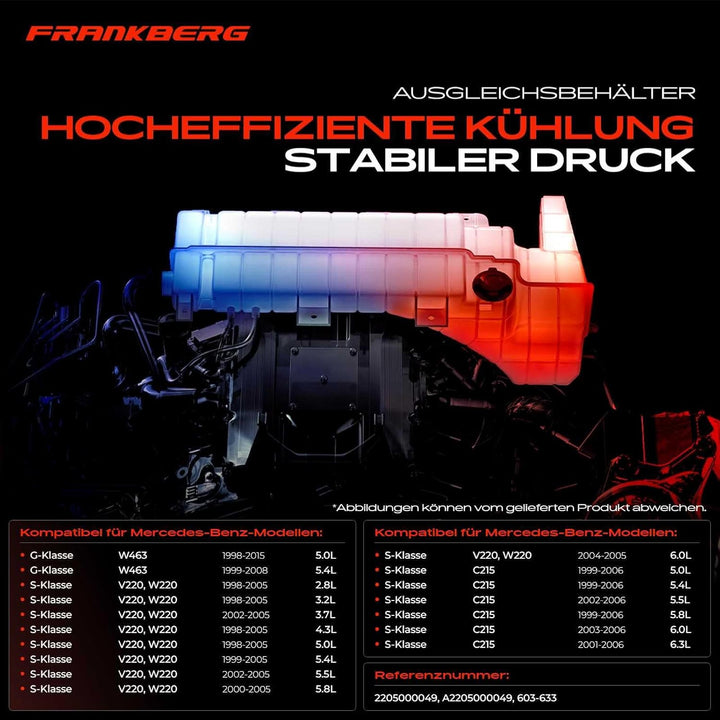 Frankberg Ausgleichsbehälter Kühlmittel für S-Klasse G-Klasse S-Klasse Coupe W220 W463 C215 1998-201