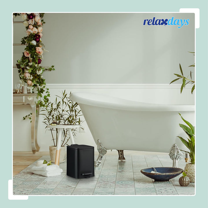 Relaxdays Kosmetikeimer, 6 Liter, Absenkautomatik, entnehmbarer Inneneimer, Metall, Bad Mülleimer mi