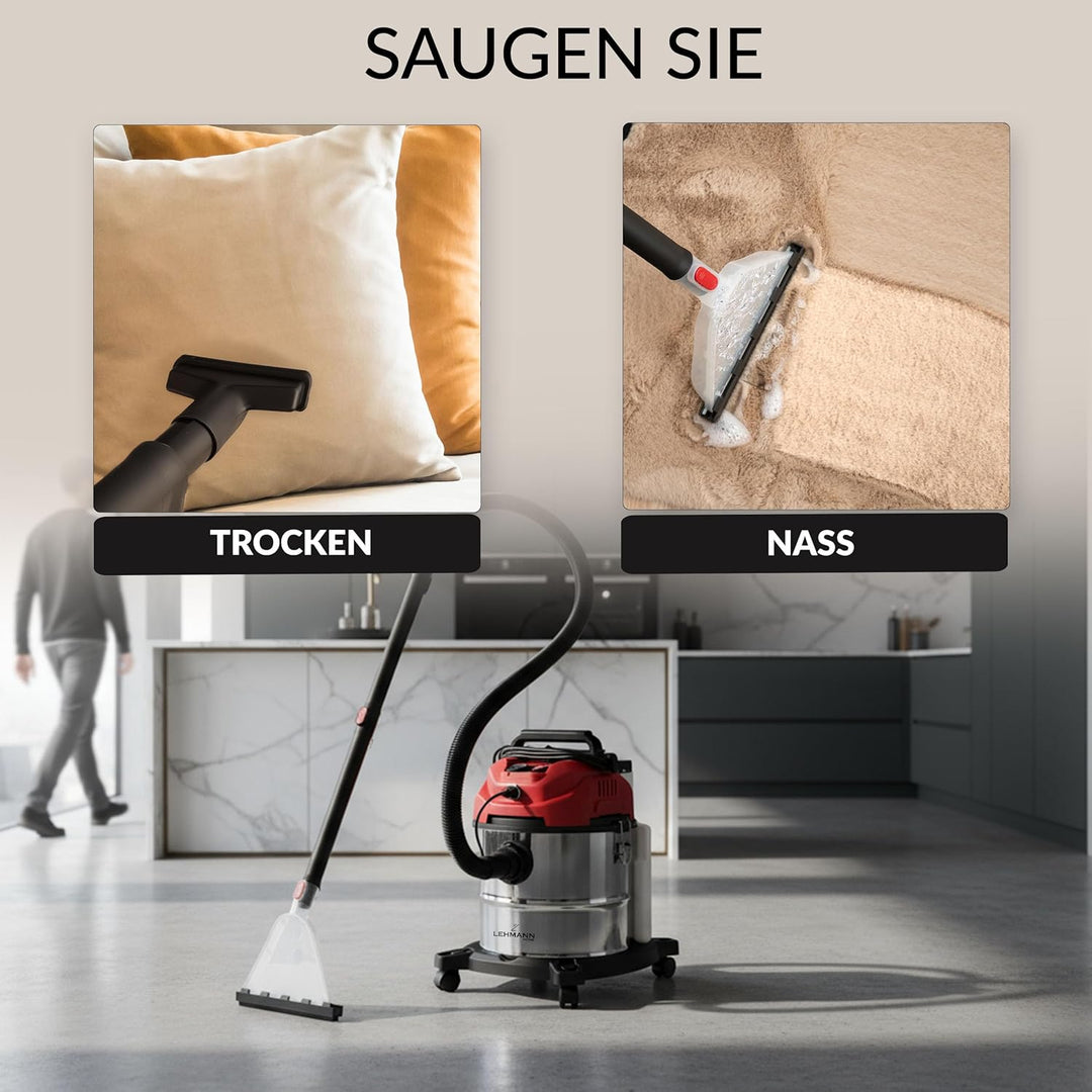 LEHMANN Waschsauger mit 20L-Behälter - 1600W - Polsterreiniger Gerät mit HEPA-Filter - 4,3L Reinigun