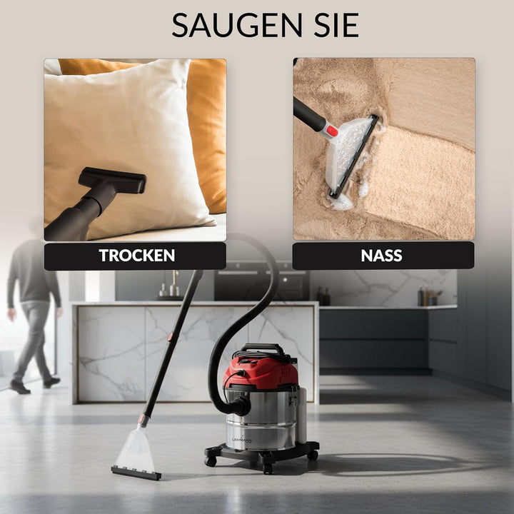 LEHMANN Waschsauger mit 20L-Behälter - 1600W - Polsterreiniger Gerät mit HEPA-Filter - 4,3L Reinigun