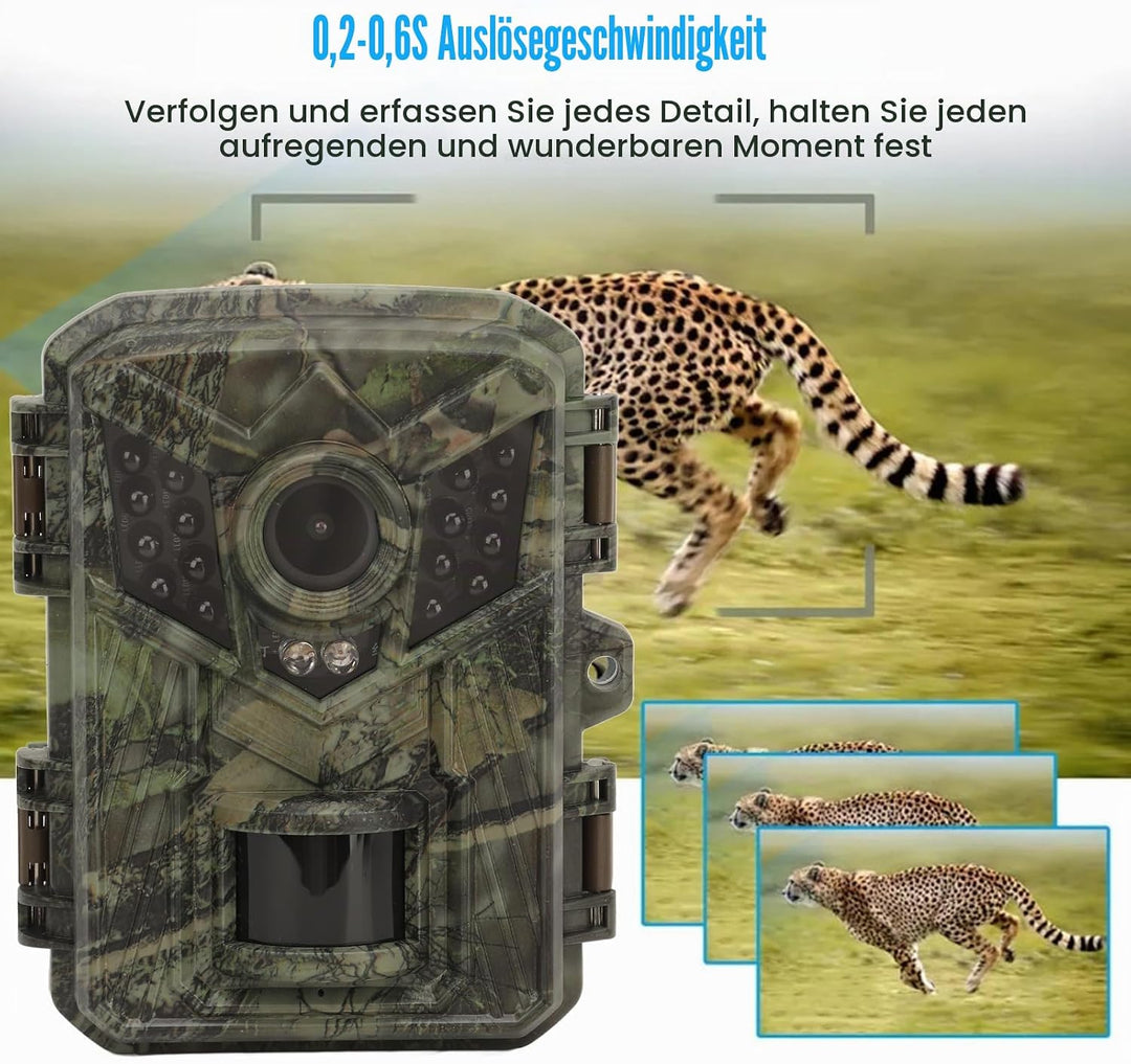 Wildkameras, 16 MP, 1080P HD, wasserdichte Wildkamera mit Schneller Auslösezeit, Infrarot-Nachtsicht