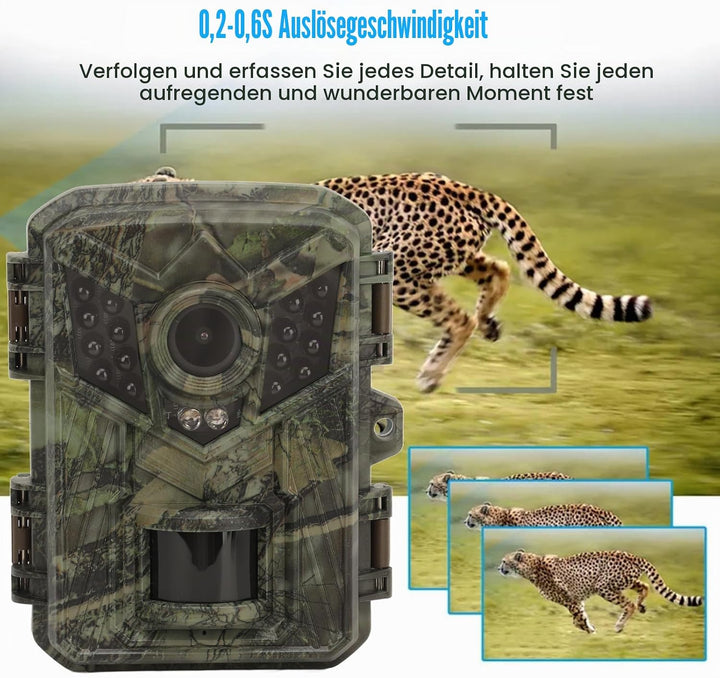 Wildkameras, 16 MP, 1080P HD, wasserdichte Wildkamera mit Schneller Auslösezeit, Infrarot-Nachtsicht