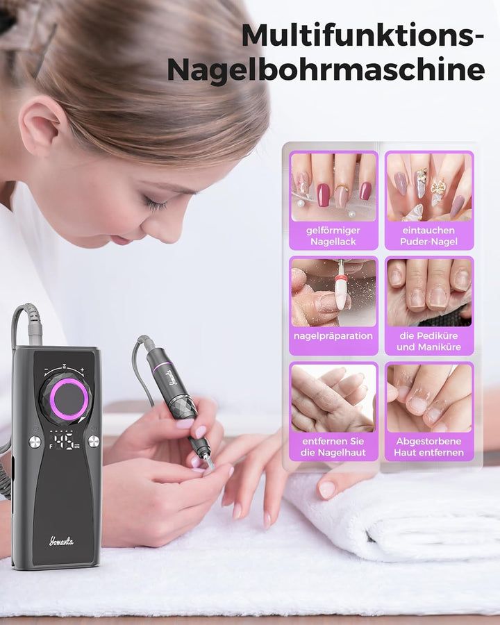 Nagelfräser Professionell set 45000 RPM Tragbare Elektrische Nagelfräser 10H+Batterielebensdauer Wie