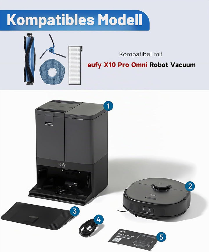 23 Stück Ersatzteile für Eufy X10 Pro Omni Staubsauger, Zubehörset Ersatz mit 2 Hauptbürsten, 4 Filt