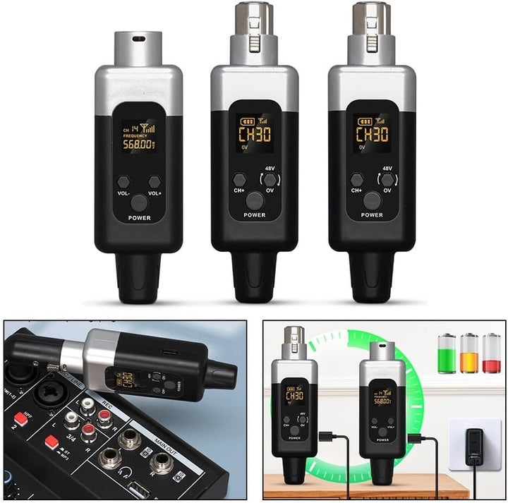 SPORTARC Mikrofon, kabelloser Sender und Empfänger, 48 V Mikrofon-Sender, Empfänger-Adapter für dyna