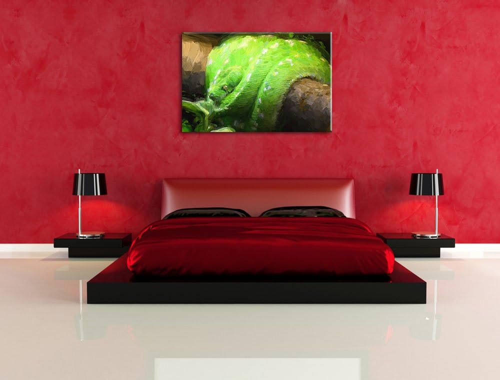 Pixxprint Grüne exotische Schlange als Leinwandbild/Grösse: 100x70 cm/Wandbild/Kunstdruck/fertig bes