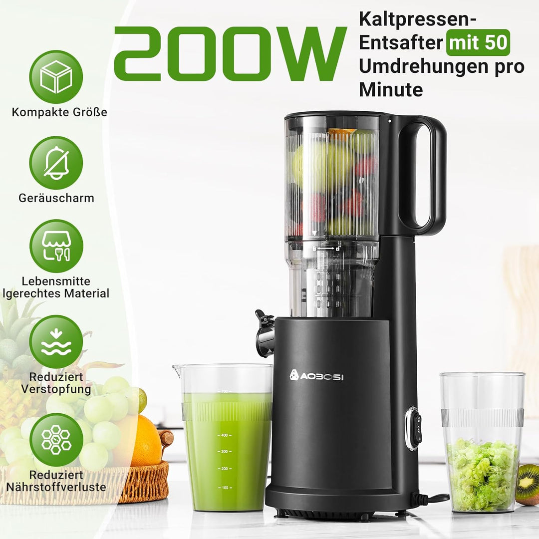 AOBOSI Slow Juicer 126MM Super Large Feed Chute for Whole Fruits and Vegetables, Kauender Entsafter