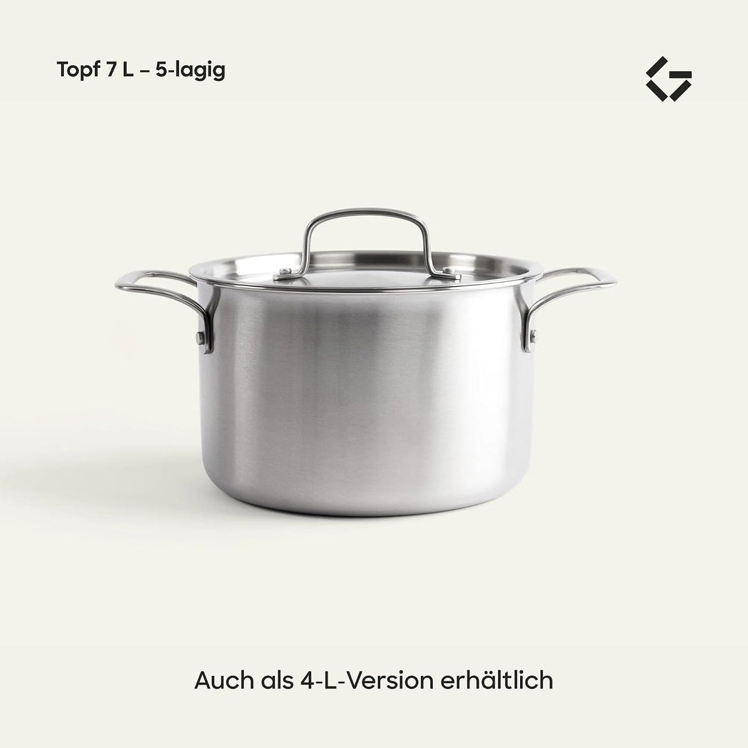 Gastrotools Edelstahl Kochtopf 7 L – 24 cm – 5-Ply – PFAS-frei, 7 L