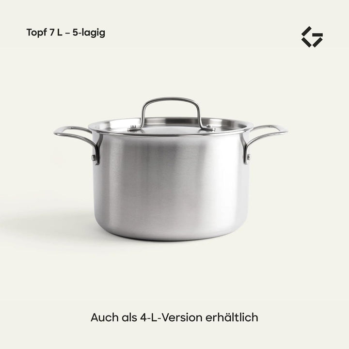 Gastrotools Edelstahl Kochtopf 7 L – 24 cm – 5-Ply – PFAS-frei, 7 L