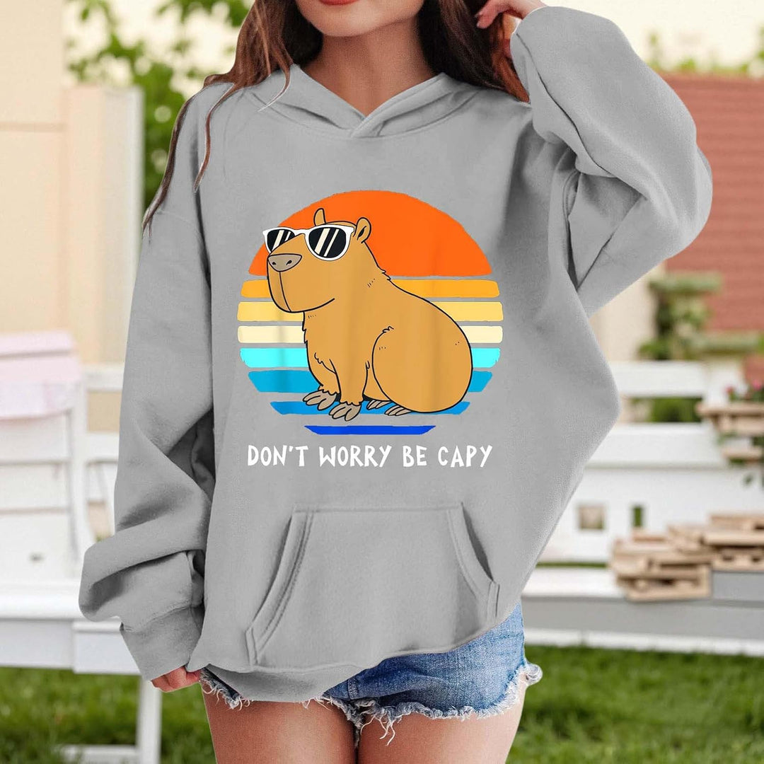 Kapuzenpullover für Mädchen mit Capybara Druck Langarm Hoodie mit Tasche Bequemer Winterstyle für Te