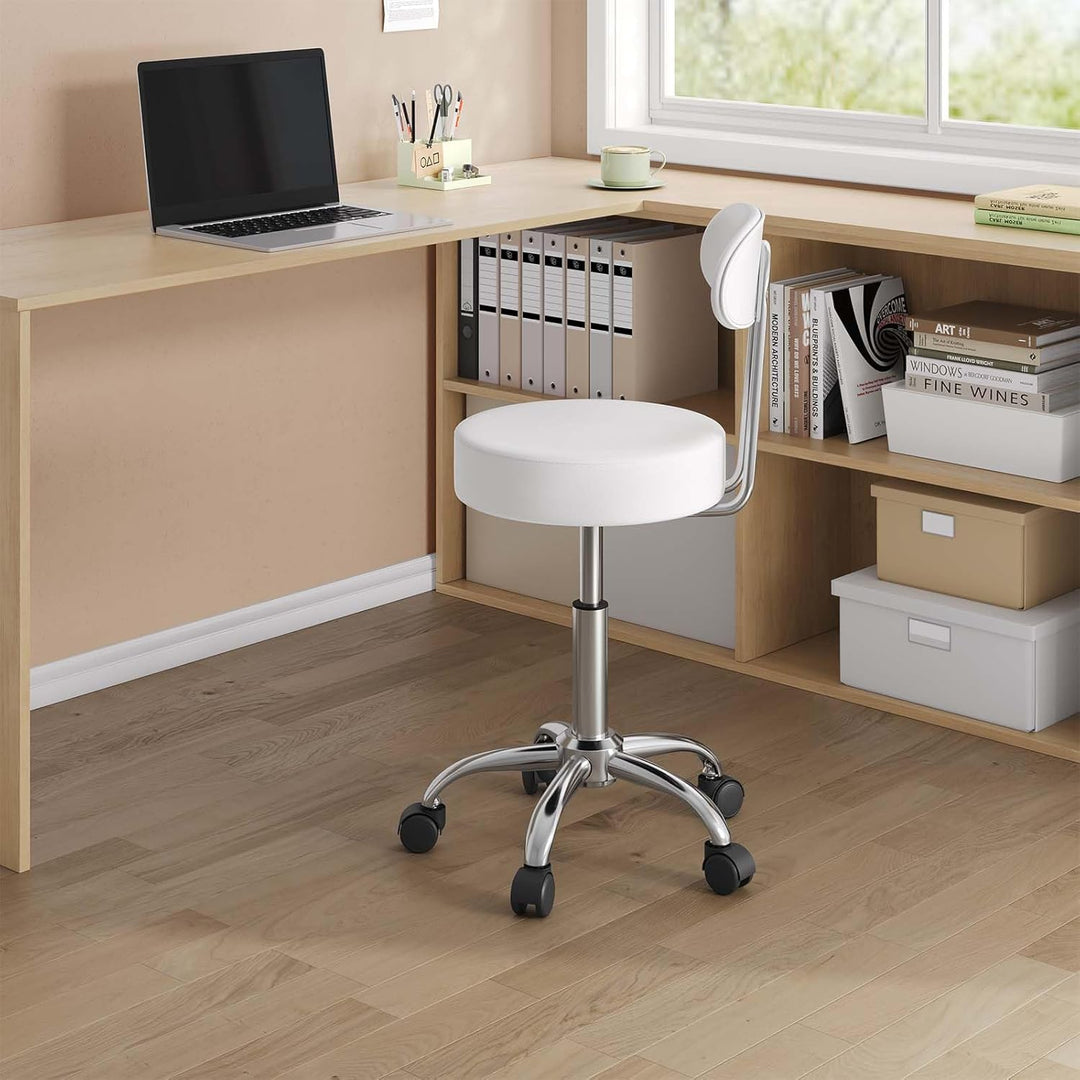 WOLTU Rollhocker Schminkhocker Hocker höhenverstellbar mit Rollen & Lehne Wolkenweiss Arbeitshocker