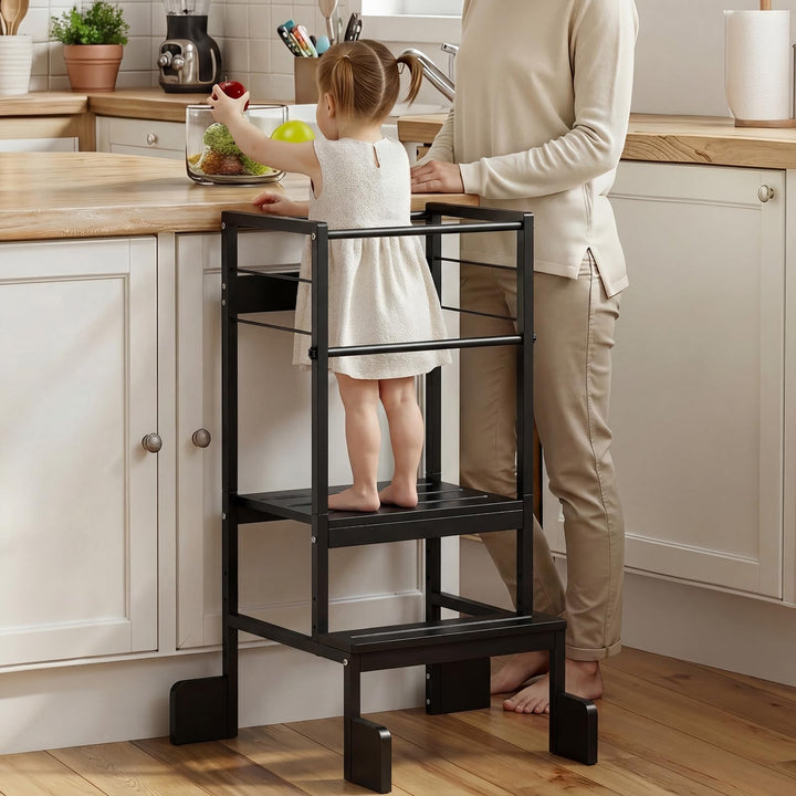COSYLAND Lernturm ab 1 Jahr Montessori Learning Tower Stahl Stabil, Schwarz | Stabiler Toddler Tower