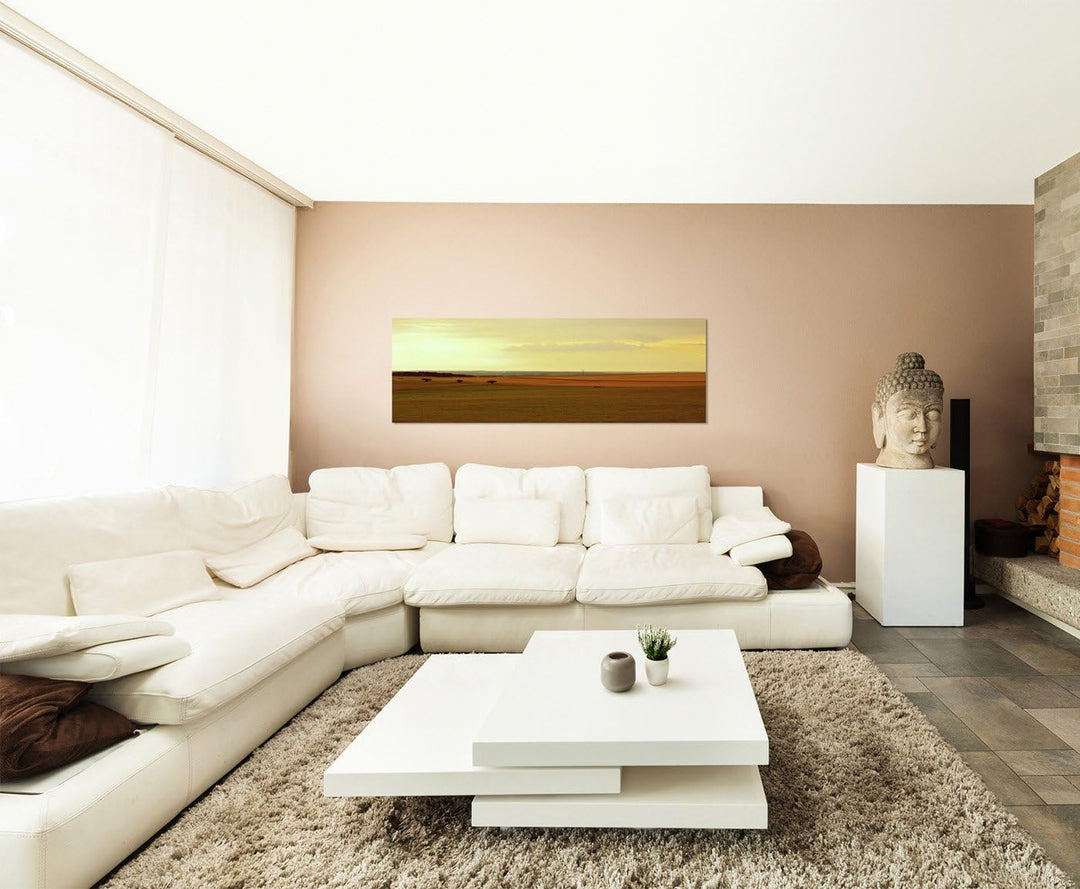 Paul Sinus Art Panoramabild auf Leinwand und Keilrahmen 150x50cm Landschaft Felder Wald Traktor Morg