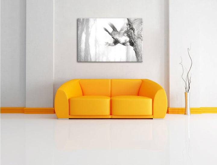 Pixxprint Neugierig rotes Eichhörnchen Kunst als Leinwandbild/Grösse: 100x70 / Wandbild/Kunstdruck/f