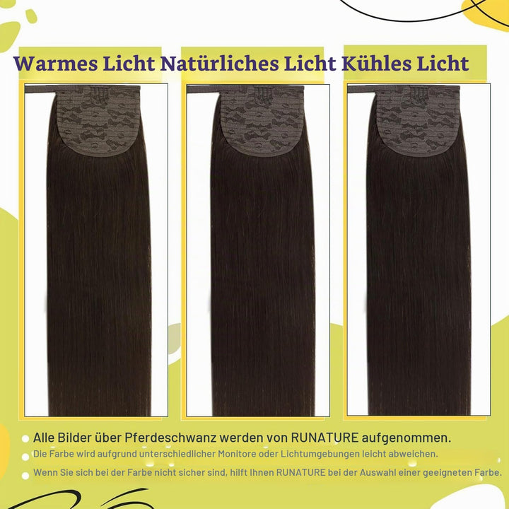 RUNATURE Ponytail Extension Echthaar Zopf Extension 40cm Farbe 2 Dunkelstes Braun 16 Zoll 80g Haarve