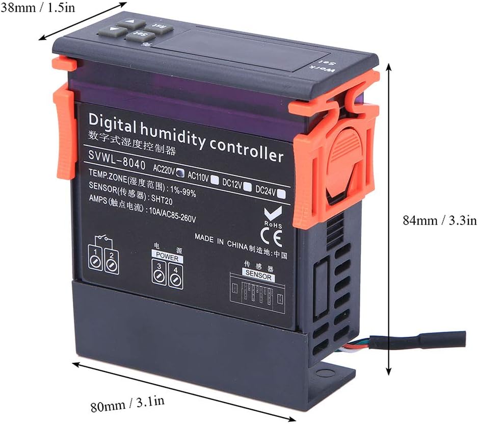 Hyuduo Digitaler Luftfeuchtigkeitsregler WH8040 Messbereich 1% -99% RH HM-40 Sensor für hohe Genauig