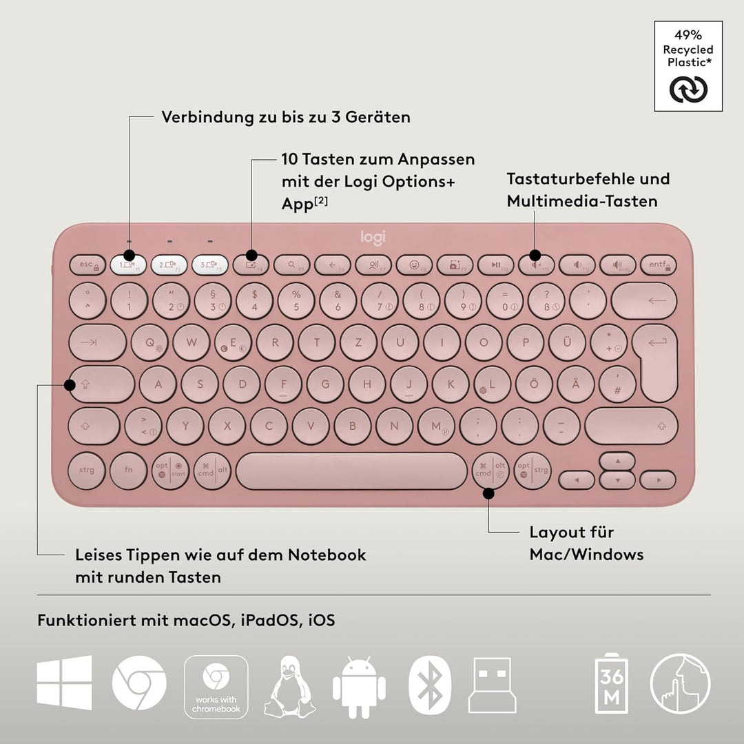 Logitech Pebble 2 Combo, kabellose Tastatur und Maus, leise und mobil, anpassbar, Logi Bolt, Bluetoo