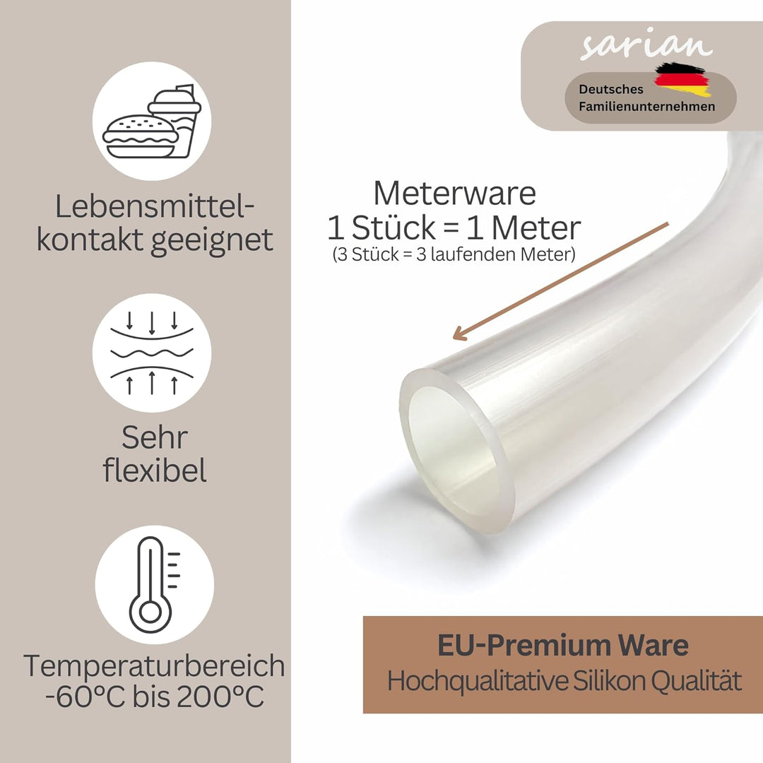 sarian Silikonschlauch Meterware Industriequalität -60°C bis 200°C Schlauch transluzent Innendurchme