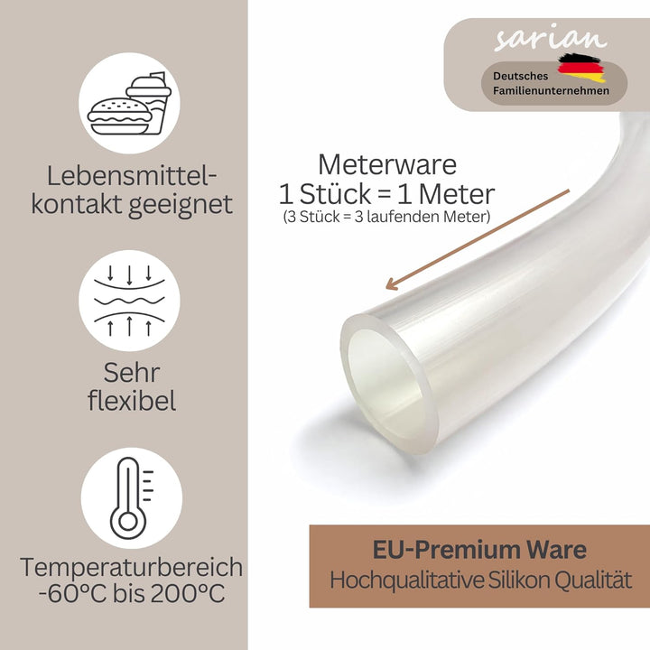 sarian Silikonschlauch Meterware Industriequalität -60°C bis 200°C Schlauch transluzent Innendurchme