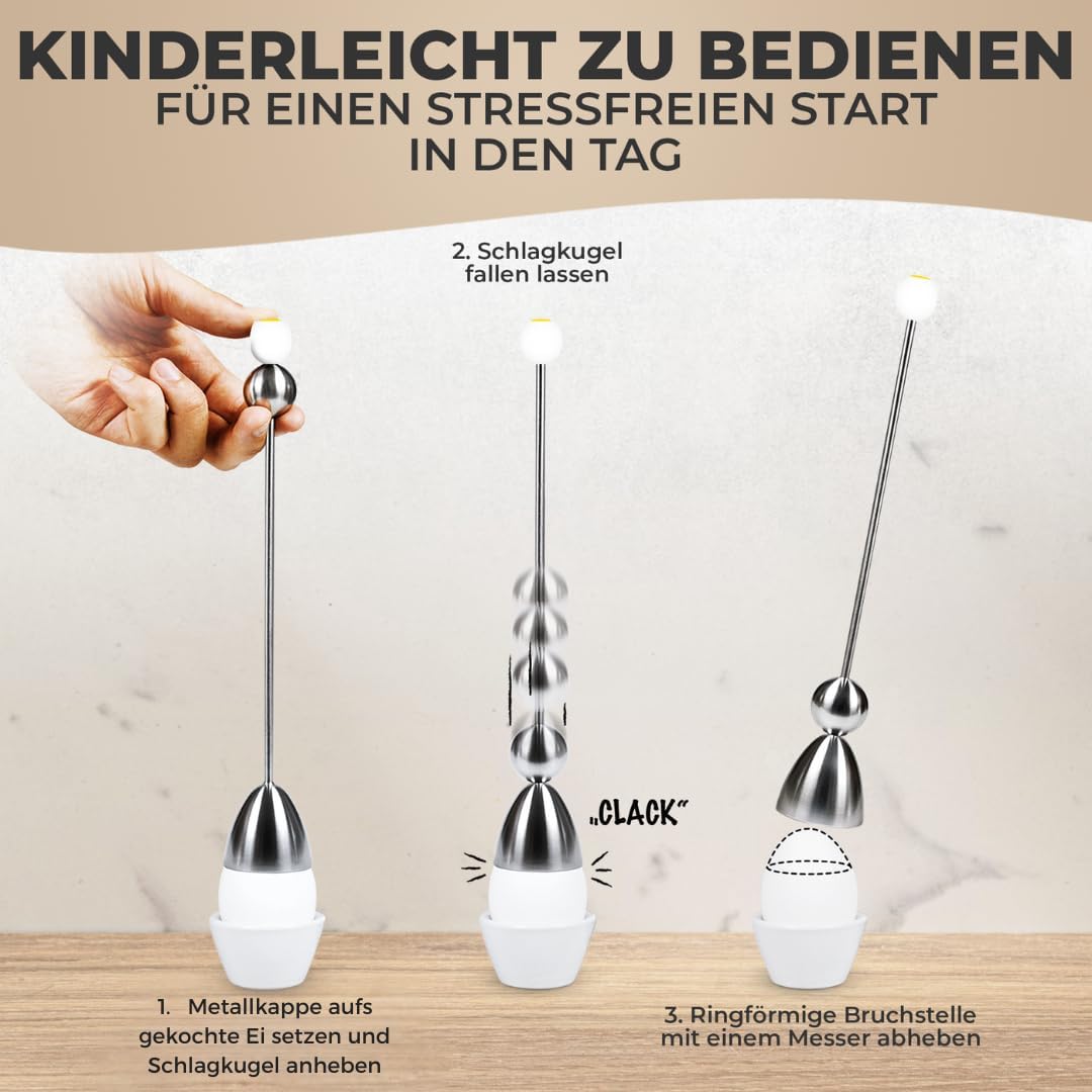 Clack 99009 - Eierschalensollbruchstellenverursacher - Edelstahl - Motiv: Frühstücksei - Made in Ger