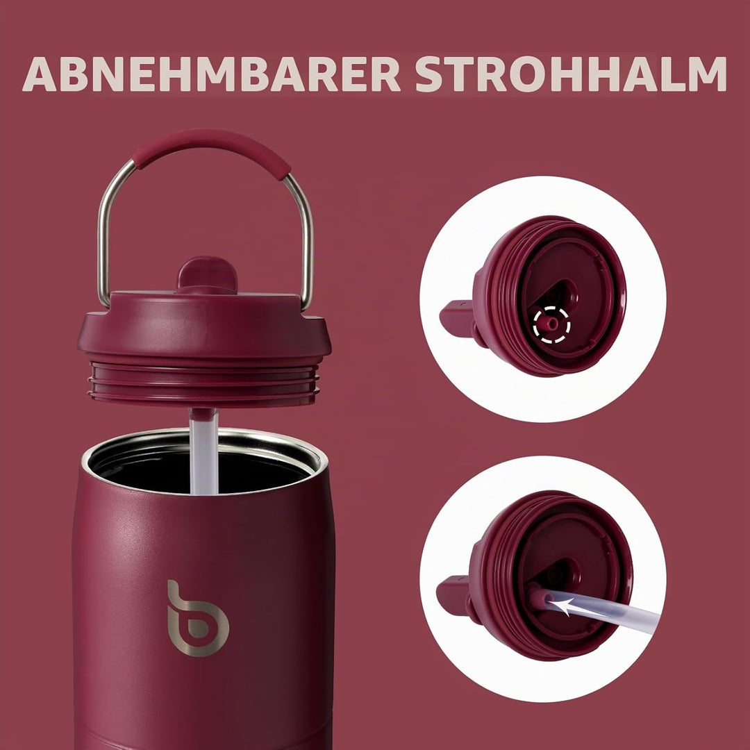 BOTTLE BOTTLE Isolierte Wasserflasche Edelstahl 32oz(946ml) mit Strohhalm Griff für Sport, Reisen, F