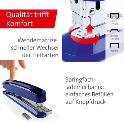 Novus B 7A Komfort Heftgerät (30 Blatt Heftleistung, Automatik-Funktion, inkl. 200 Klammern) blau gl