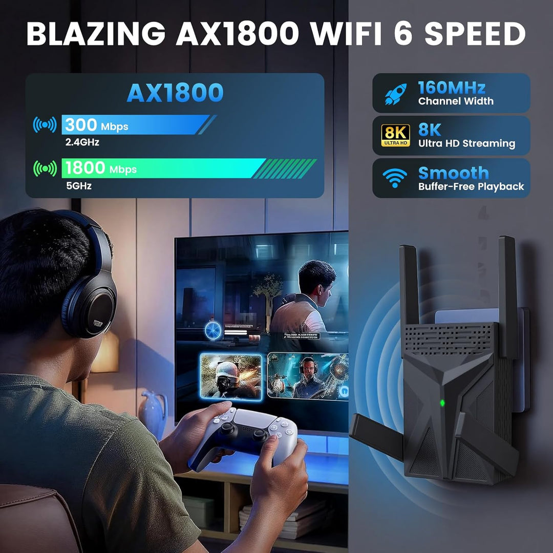 AX1800 WLAN Repeater WiFi 6, WLAN Verstärker Dual Band bis 1800 Mbit/s, Internet Signalverstärker mi