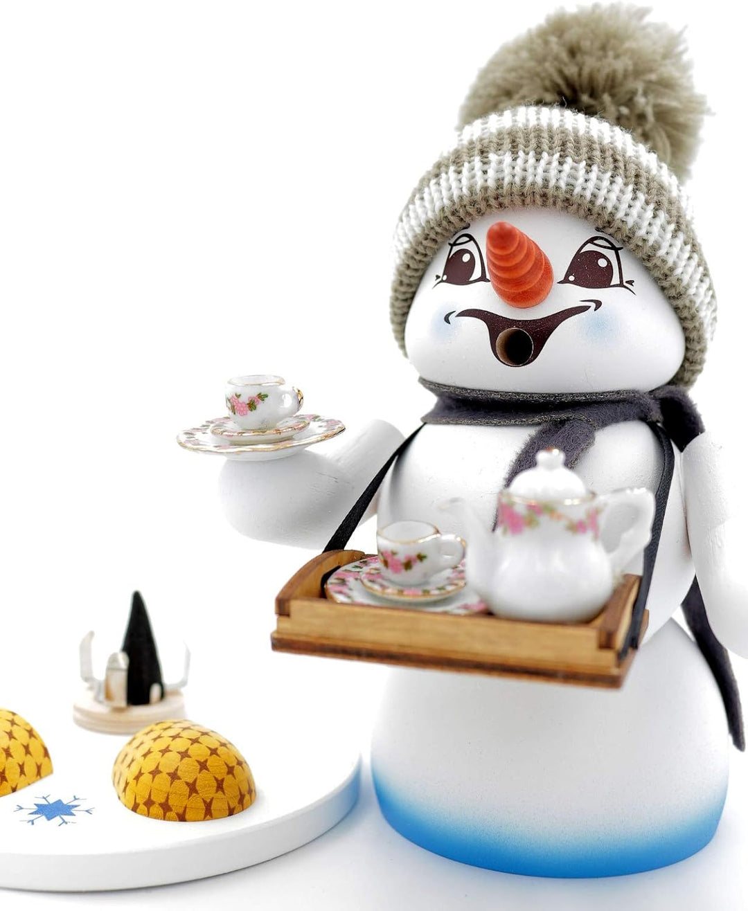 Kuhnert - Erzgebirgische Holzkunst Räuchermann Räucherfigur Schneemann 19cm - Bauchladen, Bauchladen