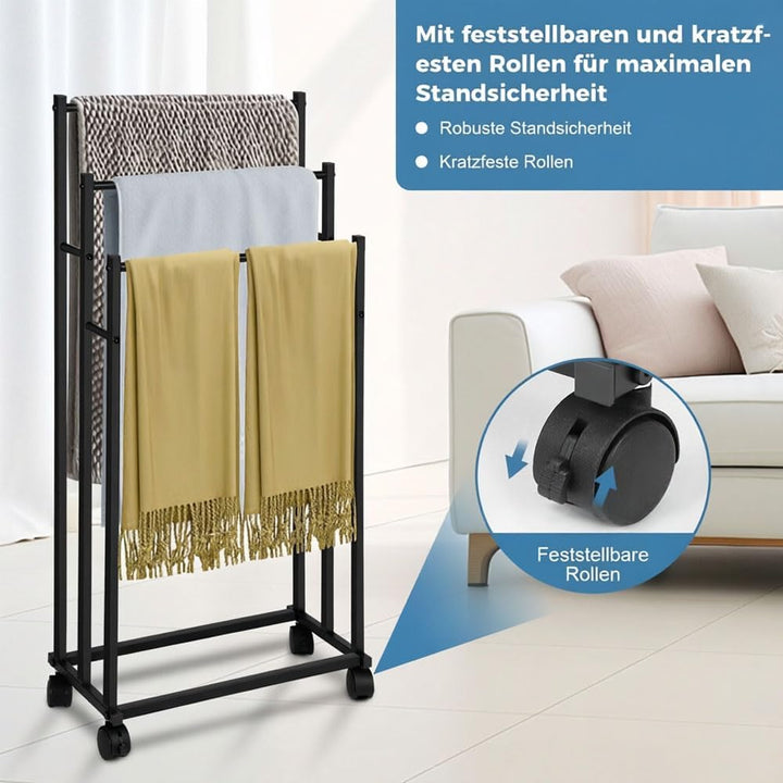 Handtuchhalter Stehend, Handtuchständer, Badetuchhalter mit 3 Stangen | Kohlenstoffstahl Standhandtu