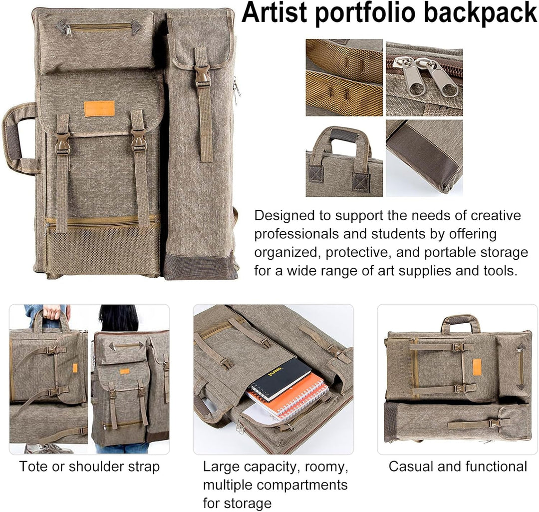 TRANSON Kunstmappe, Künstlerrucksack, Leinwandtasche, Gross 66 x 49,5 cm Braun, Braun