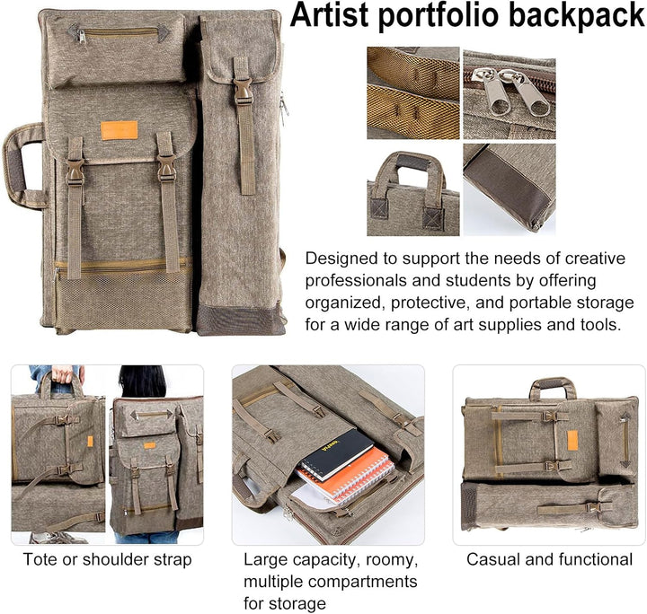 TRANSON Kunstmappe, Künstlerrucksack, Leinwandtasche, Gross 66 x 49,5 cm Braun, Braun