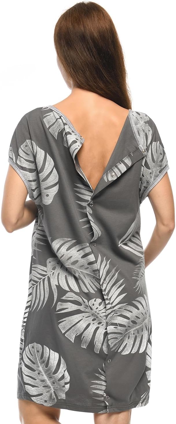 MijaCulture 3 in1 Geburtskleid Stillnachthemd Umstandsnachthemd 4123 Graphite / Palmen S, Graphite /