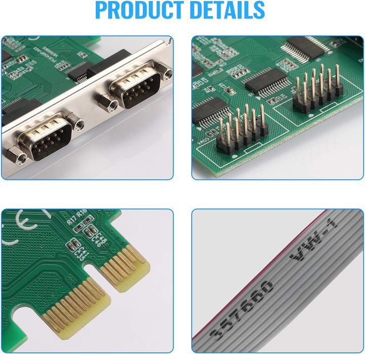 PCI-E zu 4-Port R232 Serieller Port Karte mit Bidirektionalen Geschwindigkeiten von bis zu 250Kbps,