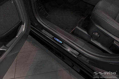 Black Inox door sill protectors compatible with Ford Kuga III 2019- 'Hybrid' - 4-pieces