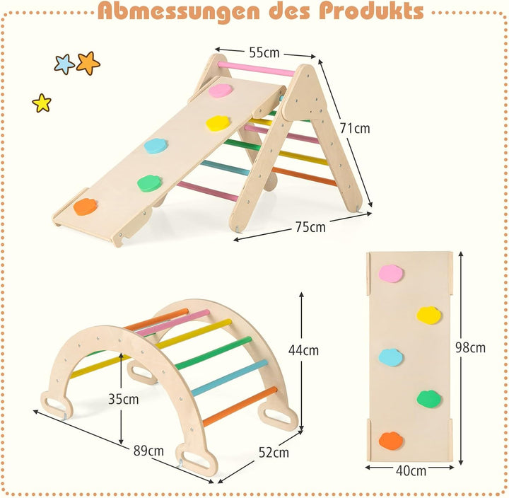 GOPLUS Klettergerüst Indoor, 4 in 1 Kletterdreieck & Kletterbogen & Leiter & Rutsche, Sprossendreiec