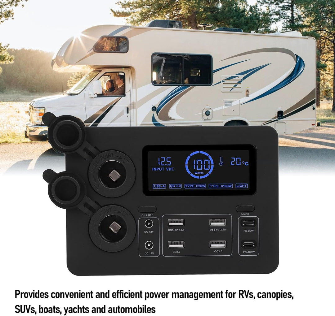 12 V Mini Power Box, 100W LCD -Display USB C QC3.0 Port für 4 Anderson Outlet Multifunktionale Leist
