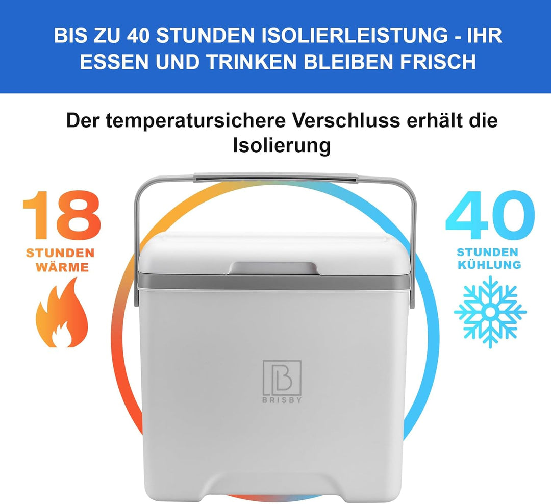 Brisby Kühlbox 13 Liter - 18 Stunden warm - 40 Stunden kühl - Inklusive 2 grosse Kühlelemente 450 ML