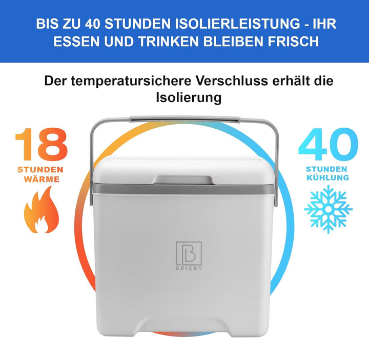 Brisby Kühlbox 13 Liter - 18 Stunden warm - 40 Stunden kühl - Inklusive 2 grosse Kühlelemente 450 ML